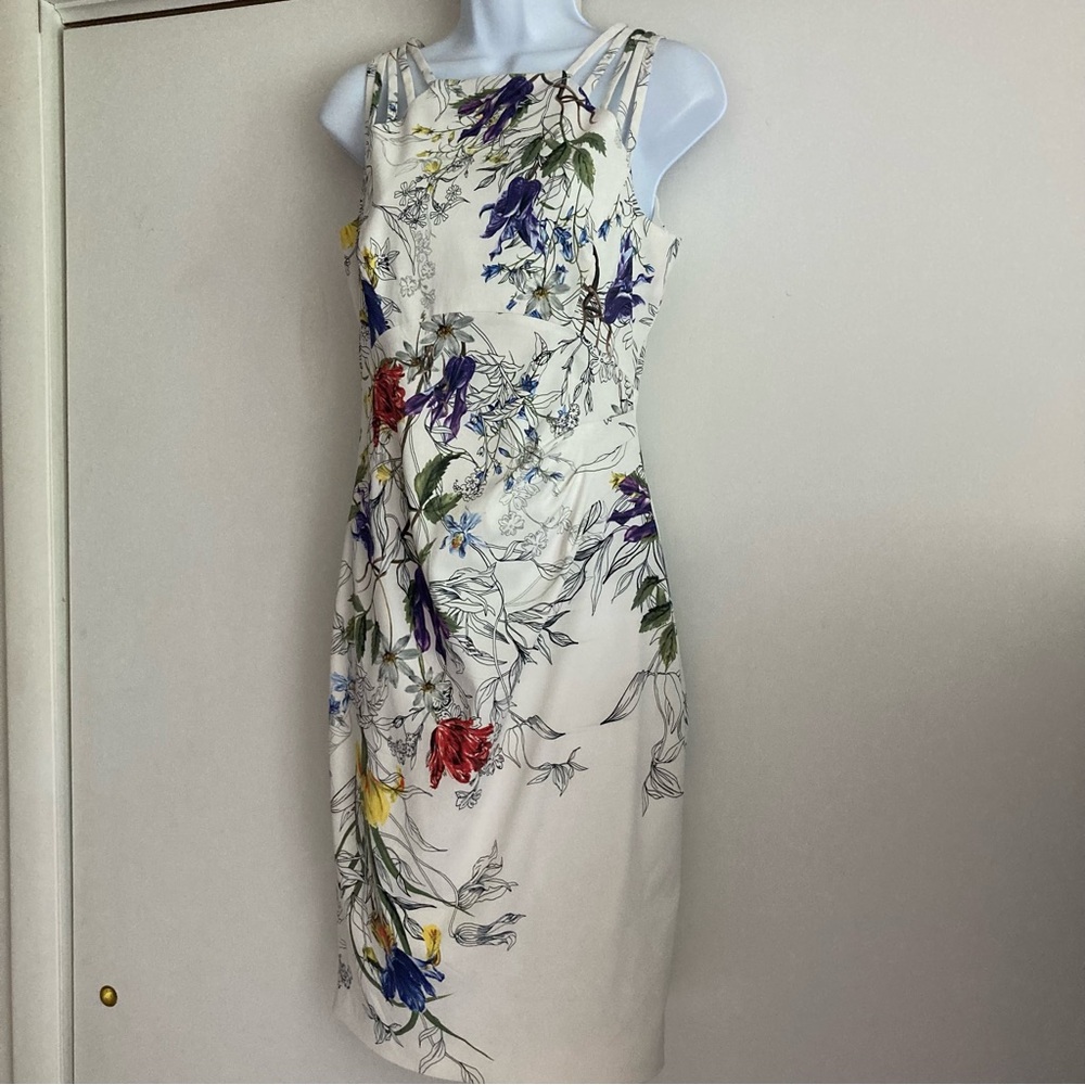 Karen Millen The Atelier White Hand-Painted Floral Print Strappy Sheath Dress, 8 - Picture 6 of 16